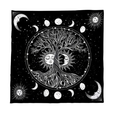 Black Sun Moon Life Tree Tarot Tablecloth Altar Cloth Astrology Oracle Table Mat Home Room Decoraction Witchy Cottagecore Decor