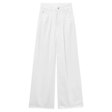 White Wide Leg Jeans High Waist Casual Loose Women's Denim Pants Folded Design Versatile plus Size Floor-Length Trousers