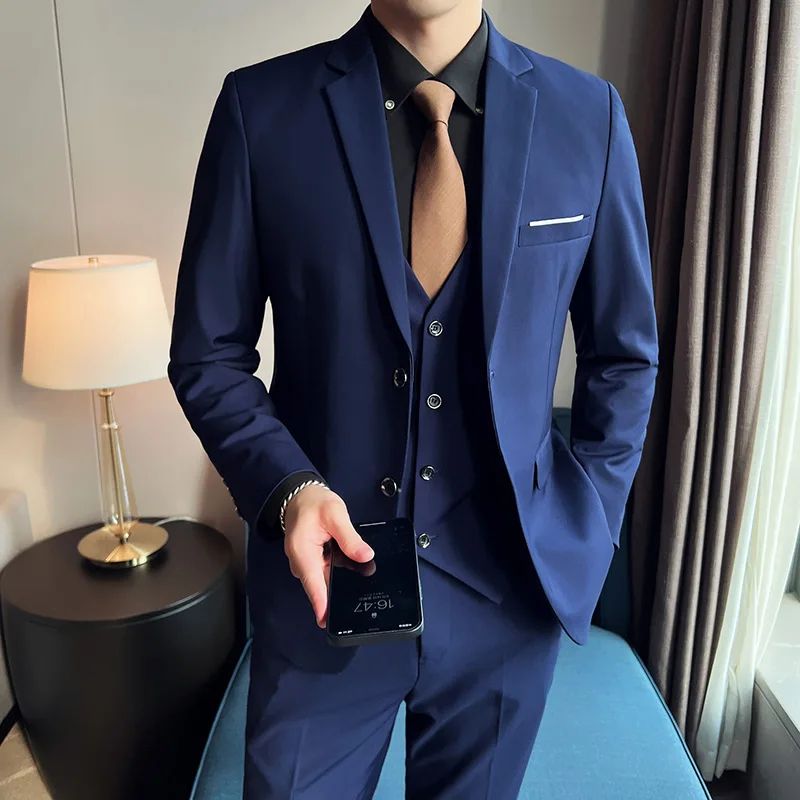 LIBIELIY High Quality Fashion Business Casual (suit + Vest + Trousers) British Style European And American Wedding Dress Three-p