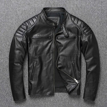 2025 New Leather Jacket Top Layer 100% Cowhide Leather Clothes Men's Stand Collar Motorcycle Clothes Autumn Winter Plus Size