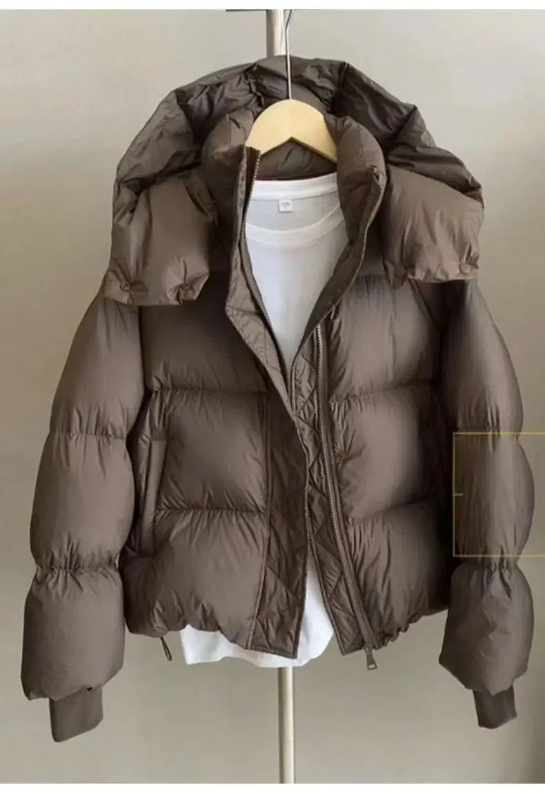 Hooded Cotton Jacket Women 2025 New Thickened Warm Long Sleeved Outwear Winter Korean Loose Solid Color Versatile Short Coat
