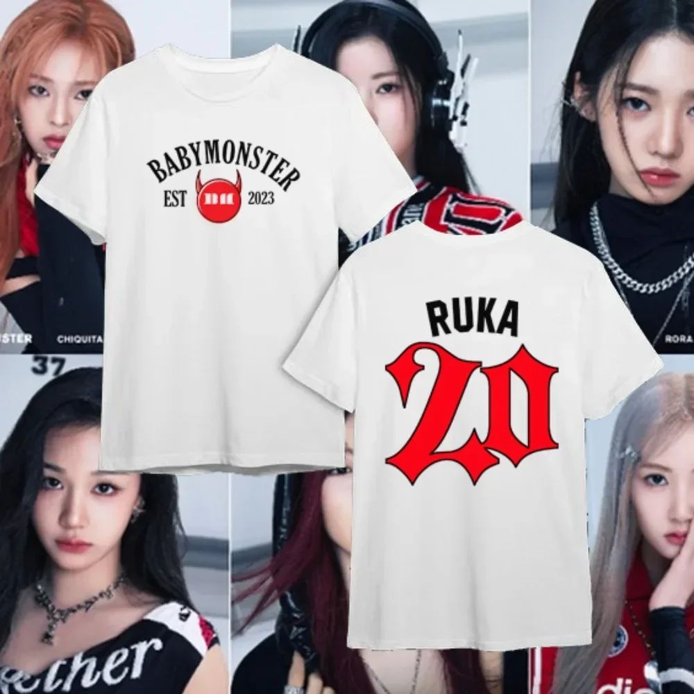 Babymonster Tshirt Women's Crew Neck Printed T-Shirt Bias Ahyeon Asa Rami Rora Ruka Rami Pharita Chiquita