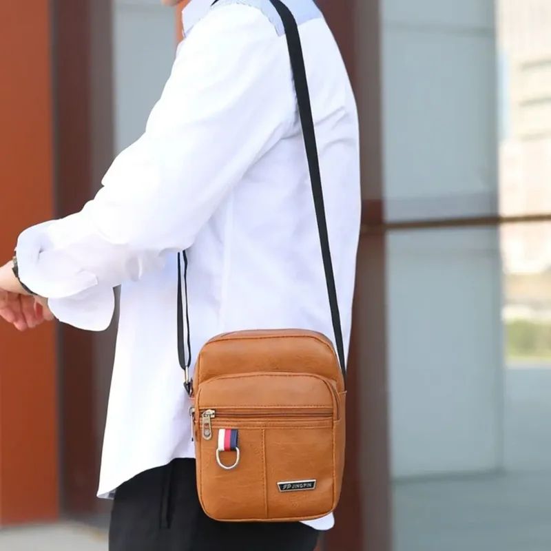 Crossbody Bag Men's High Quality PU Leather Shoulder Bag Large Capacity Chest Bag Fashion Casual Solid Color Crossbody Bag