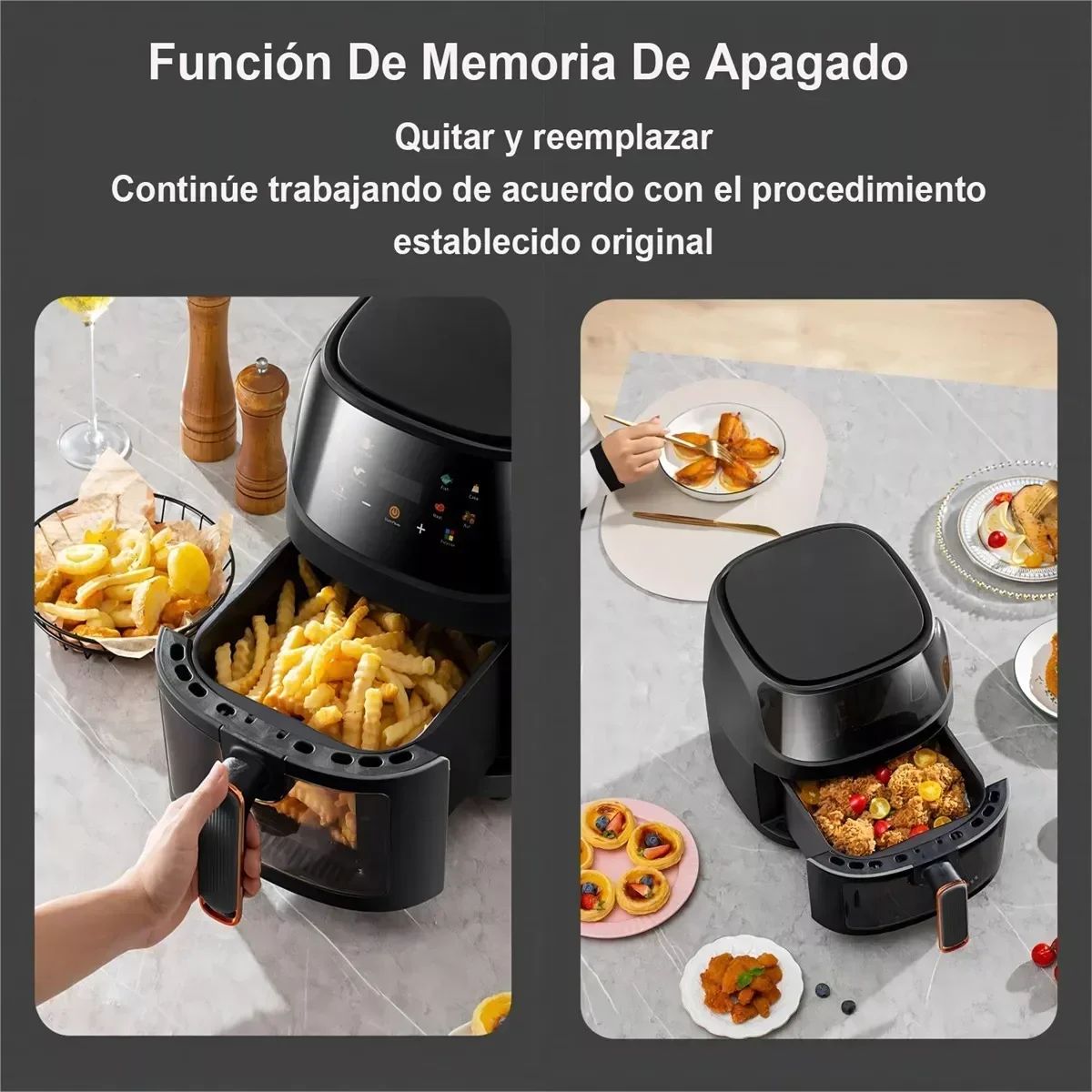 Fritadeira sem Óleo 1400W 8L para Uso Doméstico, Programável, Smart LED Touch, Ciclo Térmico, Forno, Batata Frita, Frango