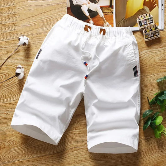 White Shorts Men Cotton Casual Shorts Bermudas Summer Slim Fit Drawstring Shorts Daily Wear Soft Touch and Comfortable Pants