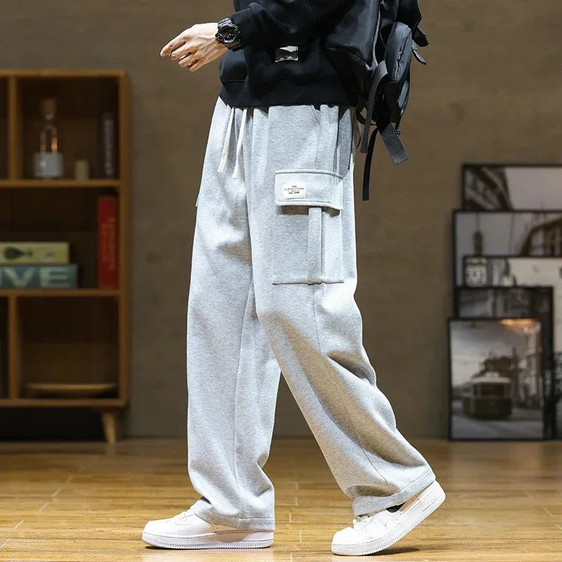 2024 New in Wide Leg Pants Men Autumn Straight Elastic Waist Baggy Cargo Trouser Male Relaxed Streetwear Sweatpant Plus Size Big