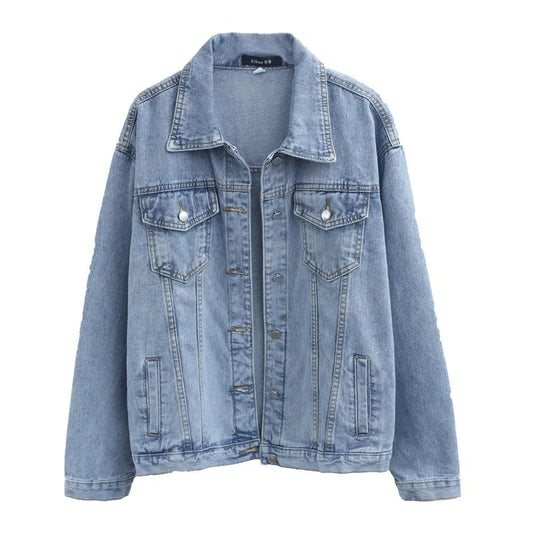 Vintage Women Jacket 2024 Autumn Winter Oversize Denim Jackets Washed Blue Jeans Coat Turn-down Collar Outwear Bomber Jacket