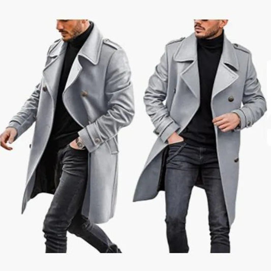 Trench Coat Men Classic Double Breasted Long Coat Mens Clothing Long Jackets Coats British Style Overcoat S-4XL Size