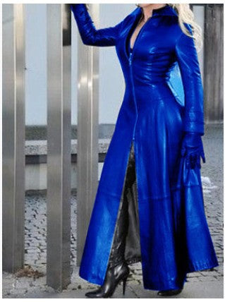 Winter Women's Fashion Cyberpunk Leather Long Jacket Casual Loose Button Solid Color Coats Lapel Biker Jacket