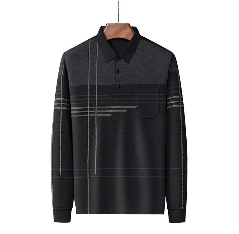 New Men's Polo Shirt Long-sleeved Polos Shirt Lapel Fashion Spring and Autumn Thin Shirt Casual Loose Tops Striped Streetwear