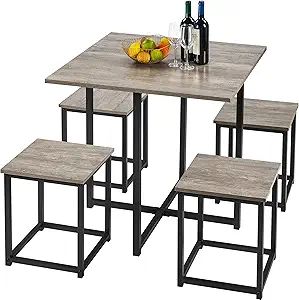 Yaheetech Dining Table Set for 4 Industrial Kitchen Table with 4 Chairs, Space-Saving Design for Apartment, Small Space, Breakfa