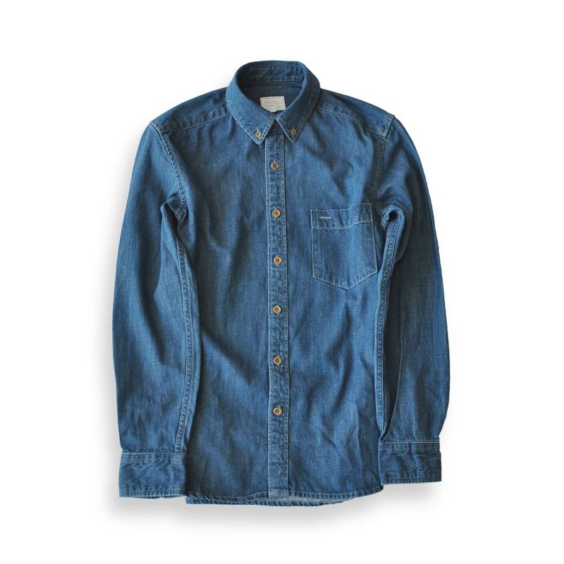 SauceZhan Chambray shirt men shirt long sleeve Denim Shirt Cotton Casual Wash Shirt Mens Dress Shirts Jeans Shirts Slim