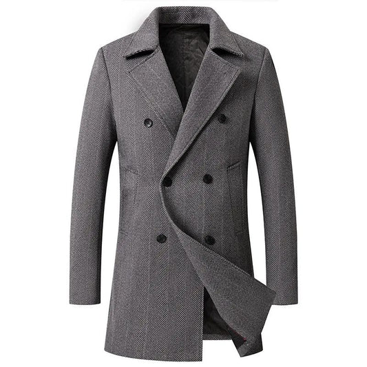 Men Wool Overcoat New Vintage Tweed Long Jackets Business Formal Male Suit Blazer Lapel Herringbone Costume Home