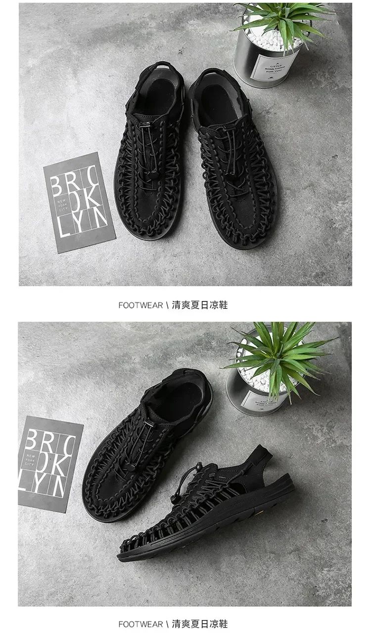 Summer Men Sandals Women Slippers Weaving Design Beach Sandals Breathable Casual Flat Sandals Outdoor Couples Sandals Size 48