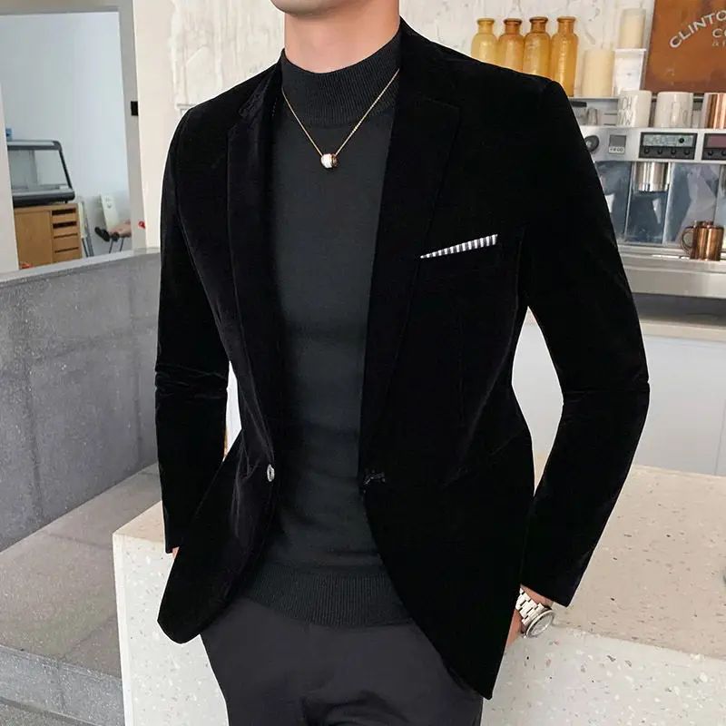 Mens Blazer Men's Fashion Business Corduroy Shirt Gentleman British Style Casual Slim-fit Wedding Work Mens Blazer Jacket 5XL