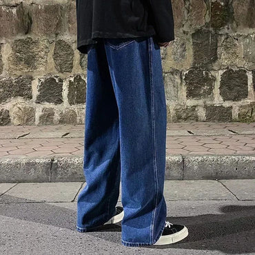 2025 Streetwear Loose Jeans Men Korean Style Fashion Loose Straight Wide Leg Pants Men's New Brand Clothing Black Light Blue