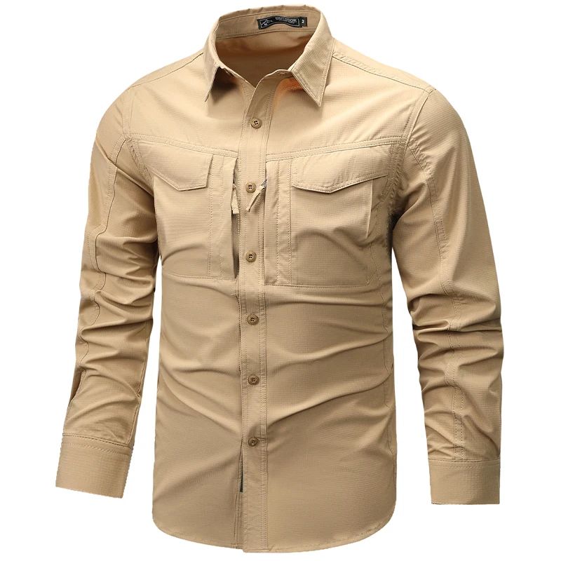Spring Autumn Men Long Sleeved Shirt Men Tactical Work Shirts Tops Outdoor Multi-pocket Quick Drying Hiking Fishing Cargo Shirts