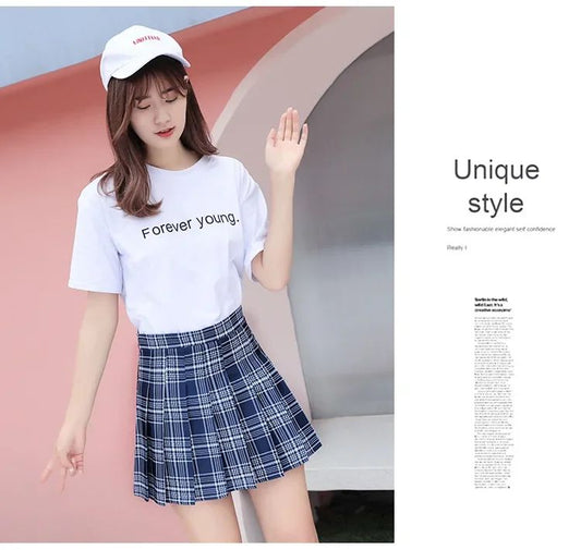 Women Summer Preppy Style Plaid Pleated Skirt School Uniform Anti Glare JK Skirt Harajuku Zipper Culotte High Waist A-line Skirt