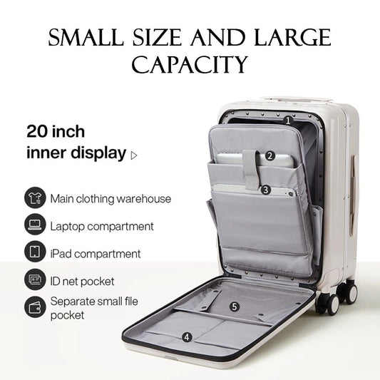 Hanke Carry On Suitcase Aesthetic Design 7mm Aluminum Frame Rolling Luggage Boarding Cabin PC Spinner Wheel TSA Lock 18" 20";;VERDADEIRO;;"Ivory White,20Inches 500mm