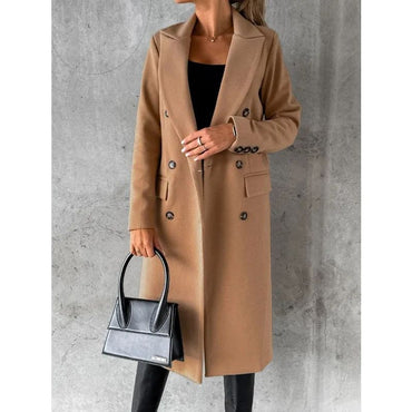 Autumn and Winter Women's Clothing Long-sleeved Lapel Solid Color Double-breasted Slim-fit Coat