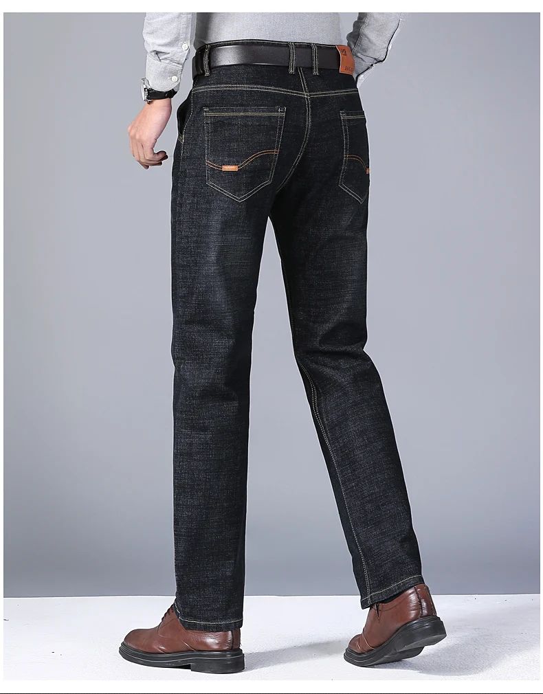Men's Comfortable Soft Business Casual Denim Trousers Slim Fit Straight Pants Fashion Male Brand Light Luxury Stretch Clothing