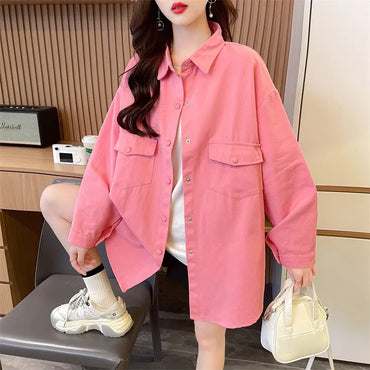 Casual Stylish Denim Long Sleeve Shirt For Women New Spring Autumn Loose Fit Age-Reducing Hong Kong Style Jacket With Button
