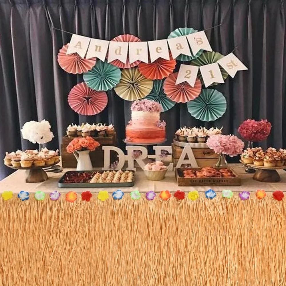 Luau Grass Table Skirt Hawaiian Flower Grass Skirts for Luau Party Summer Tropical Hawaiian Party Decorations