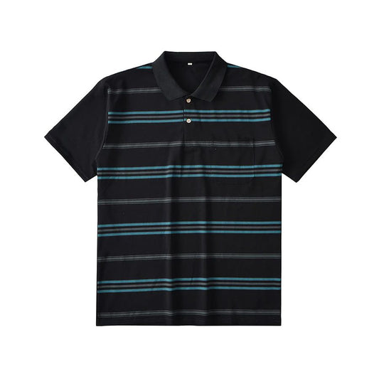 Men's Polo Shirt Button Up Polos Business Casual Lapel Short Sleeve T Shirt Summer Regular Fit Red Black Polo Stripe Shirts