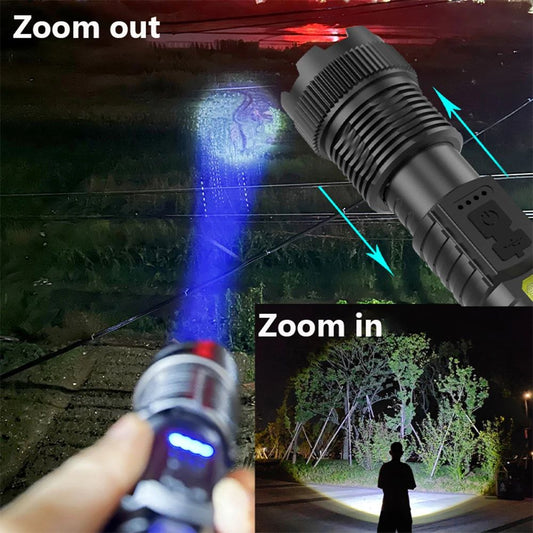 High Power LED Flashlight USB Rechargeable Torch Strong Light Flashlight Long Range Tactical Zoom Lamp Outdoor Camping Lantern