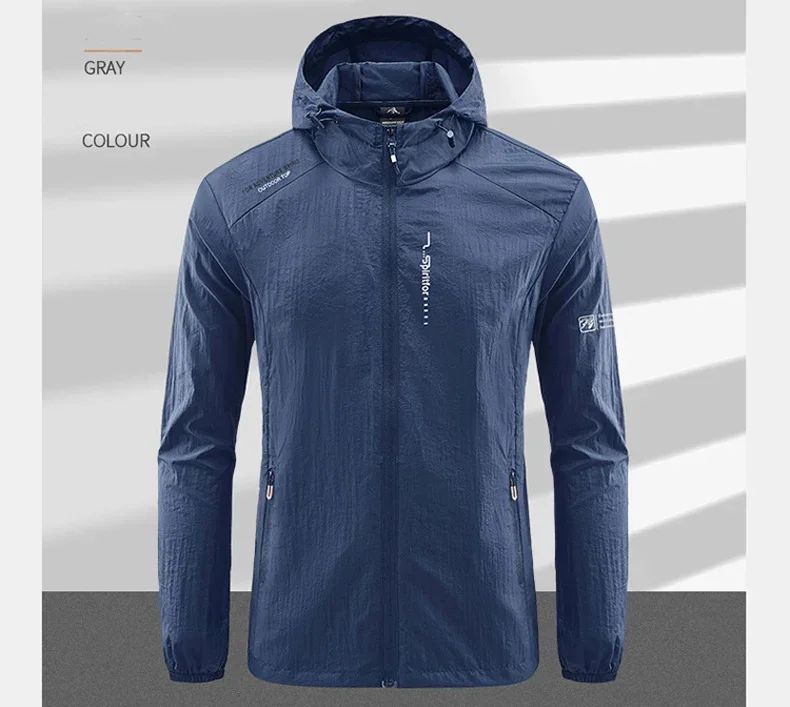 Men's UPF 50+ UV Protection Windbreaker Quick Dry Jacket Outdoor Sun-Protective Thin Hiking Fishing Cycling Hooded Sport Light