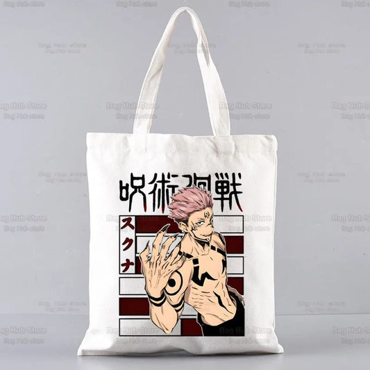 Gojo Satoru Jujutsu Kaisen Otaku Women Men Handbags Canvas Tote bags Reusable Cotton High capacity Shopping Bag