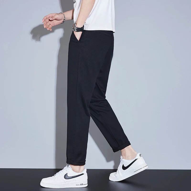 Casual Men Orange Loose Straight Business Pants Green Khaki Elastic Waist Trousers Soft Cotton Lyocell Fabric Korean Cargo Pants