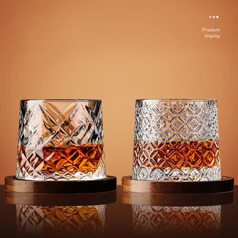 Copo de Uísque com Base, Copos de Uísque de Cristal Giratórios, Taça de Vinho e Brandy para Bar e Casa