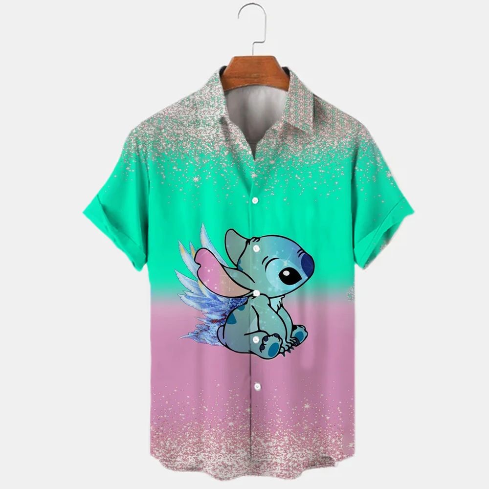 2023 Summer New Men's Casual Trend Fashion Cartoon Mickey Mouse Goofy Needle Harajuku Summer Top Men's Lapel Short Sleeve Shirt