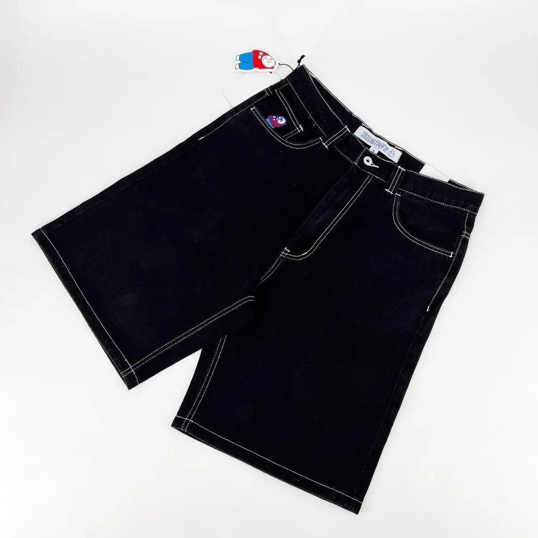 Retro Hip hop Embroidery Graphic Pants Cartoon Streetwear Denim Shorts Y2k Baggy Jorts Harajuku Gym Basketball Shorts Men