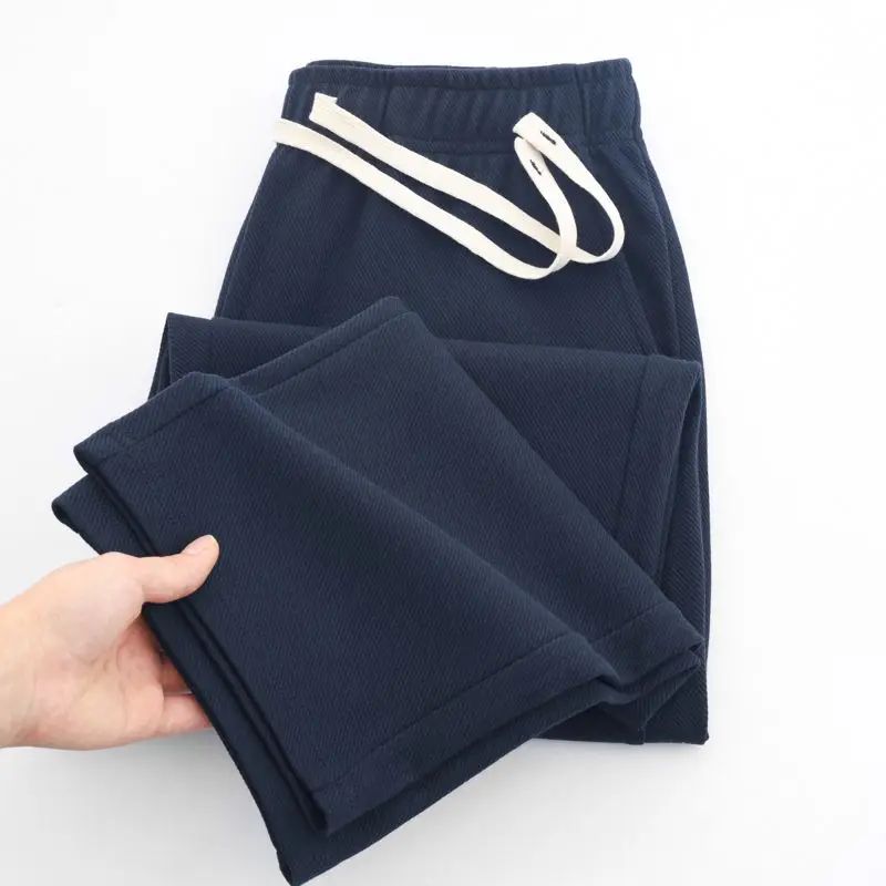 Men's Casual Pants Solid Elastic Waist Pocket Drawstring Loose Straight Sports Versatile Trouser Male Sweatpant Solid Breathable