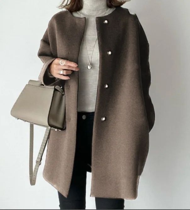 Elegant Three-Color Straight-Leg Coat for Women Loose Fit Pure Color Simple Design Autumn Winter Outerwear Female Top