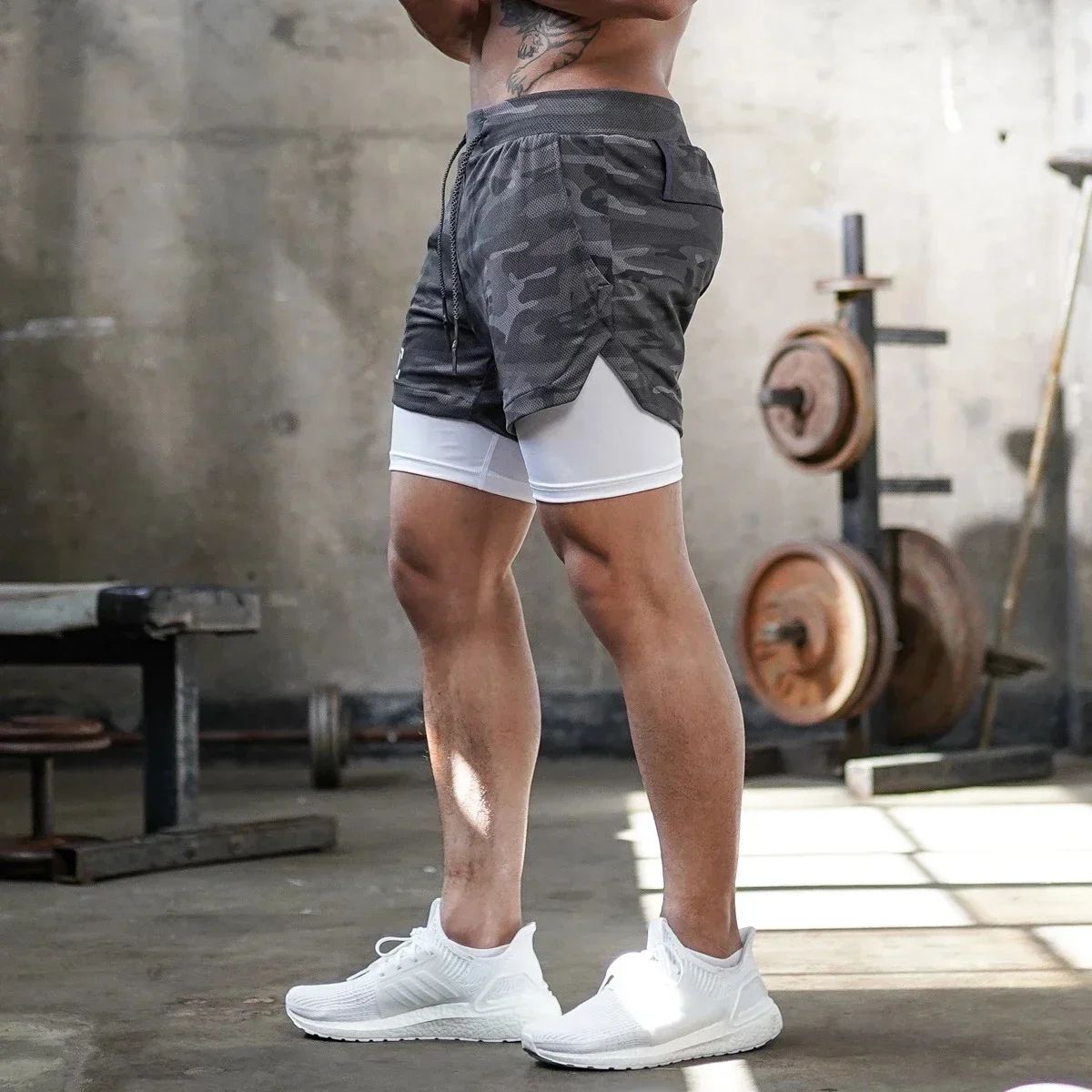 Anime Berserk 2 in 1 Gym Shorts for Men Active Athletic Compression Shorts 5 Inch Quick Dry Stretchy Training Fitness Workout