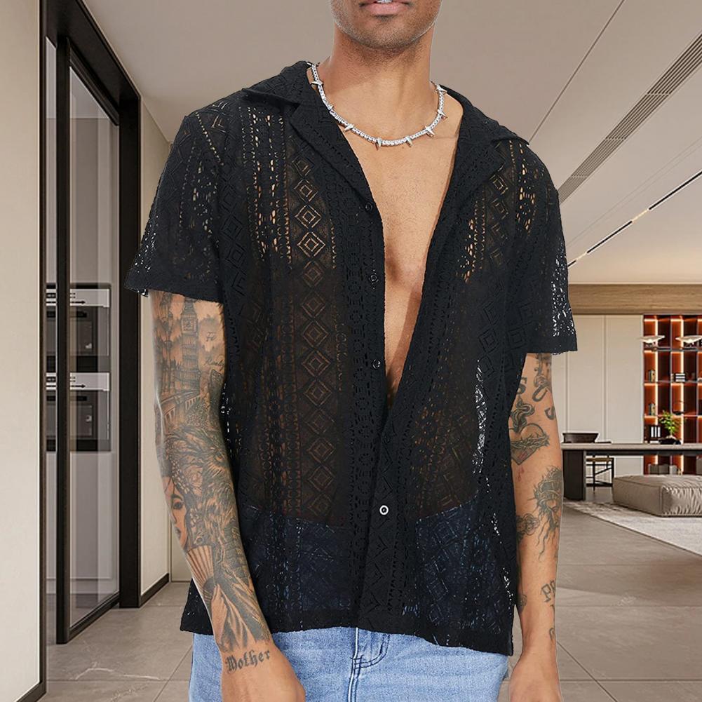Stylish Men T-shirt Mid-length Solid Color Soft Breathable See-through Men Shirt Men Shirt Daily Wear