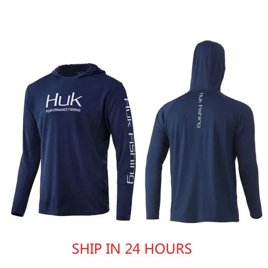 Camisa de Pesca HUK Com Chapéu Manga Longa Proteção Solar UV UPF50 Verão Secagem Rápida Leve Masculina Roupa de Pesca Esporte Caça Acampamento