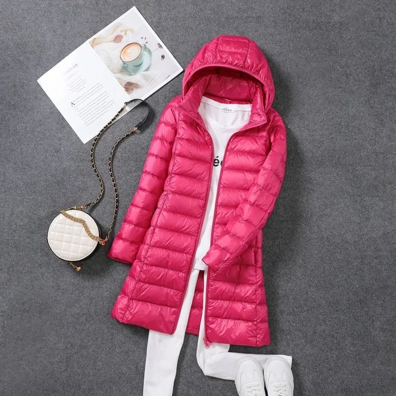 Women Ultra Lightweight Packable Long Puffer Jacket 2023 New Autumn Winter Warm Hat Detachable Hooded Female Coat Parka 5XL 7XL