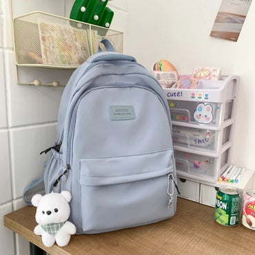 Schoolbags Student Japanese And Versatile Backpack Unisex Large-Capacity Backpack Girl Simple Polyester Material Doll Decoration
