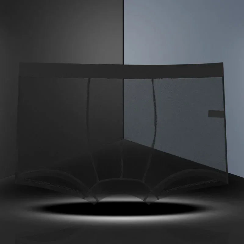 Men Transparent Boxers Bulge Ice Silk See Through Underpants Sexy Mid Waist Panties Lingerie Intimates