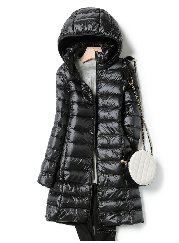 Korean Fashion Slim Remove Hooded Parka Fashionable Outerwear 2023 Winter Womens Down Jackets Long Light Thin Coat Puffer Jacket