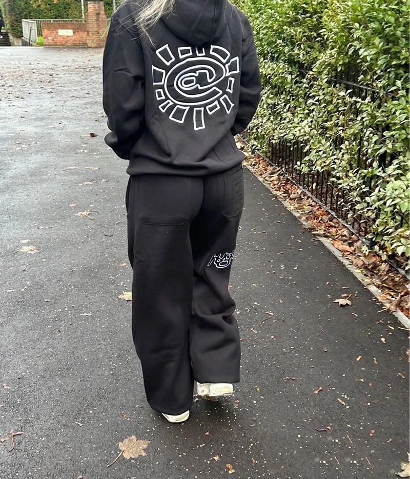 American High Street Black Sweatpants ADWYSD Pants Sunroll Fleece Zipper Pocket Men Women Cleanfit Trousers