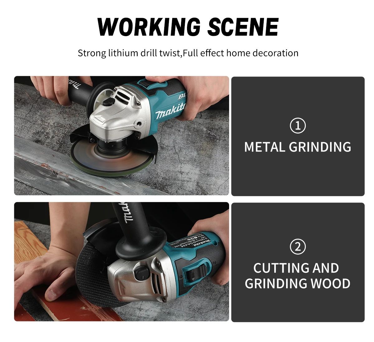 Esmerilhadeira Angular a Bateria Makita DGA406:Motor BL,Compatível com 18V,Velocidade de 8500/min,Punho Removível e Trava de Segurança para Esmerilhamento Eficiente