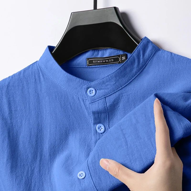 Linen Cotton Shirts for Men Lightweight Long Sleeve Henley Streetwear Beach Breathable Shirt Hawaiian Large T Shirts for Men