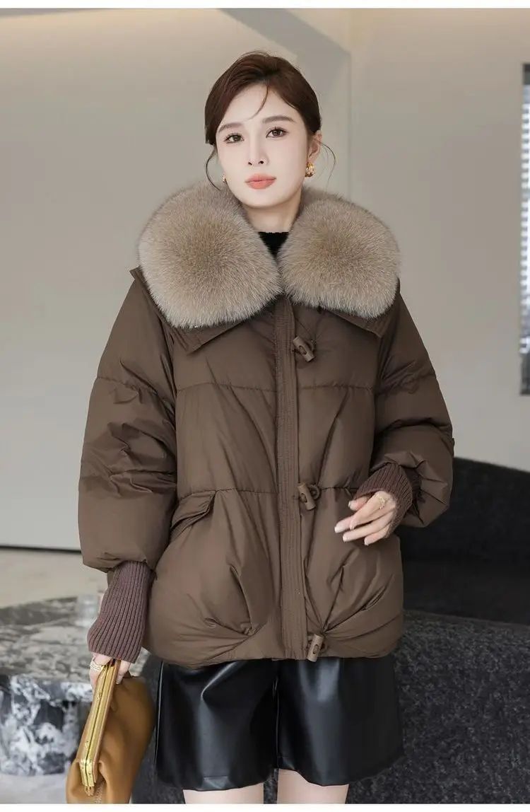 2025 Winter Down cotton Short Padded Jacket Women Parkas Fur Collar Thick Cotton Coats Clothes Black Casual Outerwear Female new