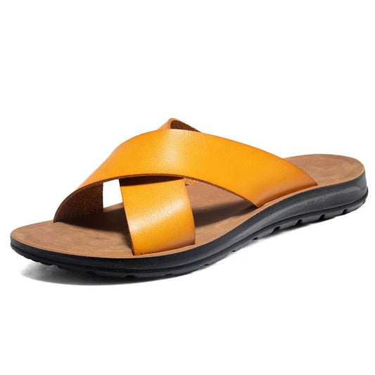 Men Shoes New Summer Shoes Italian Leather Slippers Men High Quality Size 38-47 Beach Slip on Flats Man Flip Flops Mens Sandals