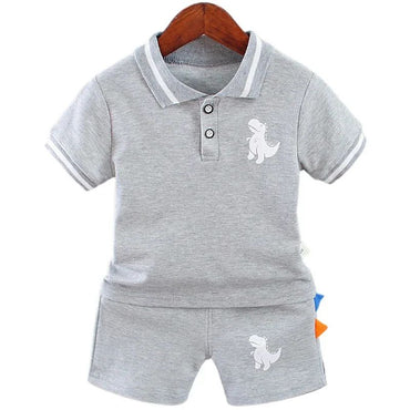 Conjuntos de Roupa Infantil de Verão para Meninos, Estampa de Dinossauro, Camisas Polo de Manga Curta + Shorts, 2 Peças/Conjunto, Roupas de Bebê